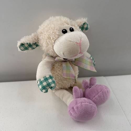Pier 1 Imports Lamb Plush Sheep Pearl Plaid Accents Purple Feet Soft Easter b - Picture 10 of 10