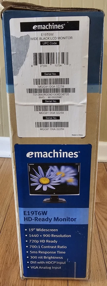 Emachines E19T6W Wide Black Lcd Monitor 720p HD 2007 Gateway New In Box 1440x900 - Image 2 of 4
