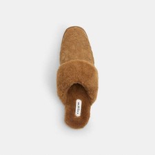 COACH Sherpa Flat Mule In Signature Suede size 7 color Tobacco NEW WITH TAG