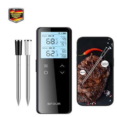BFOUR Fleischthermometer Kabellos 2 Sonden 6 Sensoren