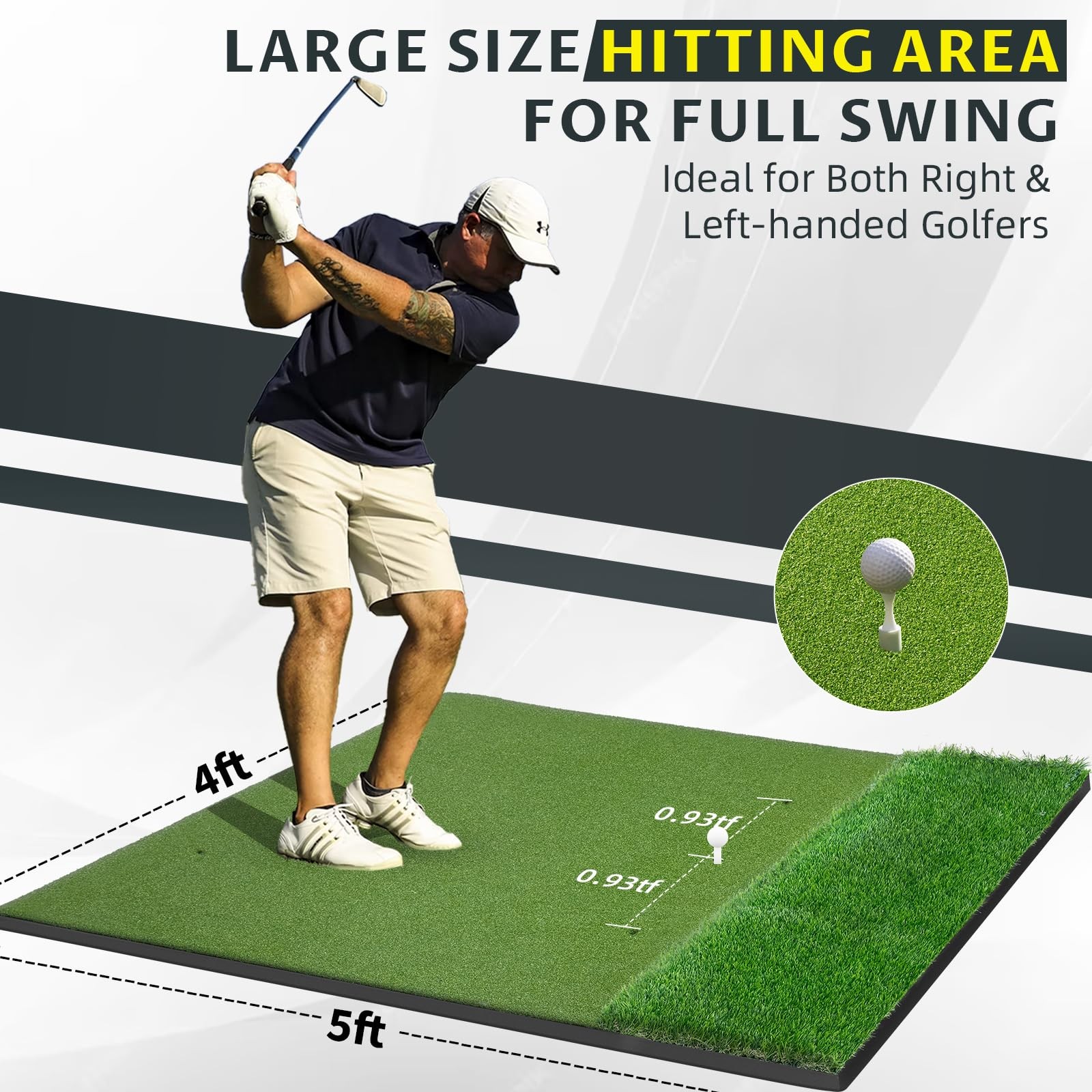 Dual-Turf Golf Mat: 5x4ft 31MM Thickened Heavy-Duty Golf Hitting Mats Practic...