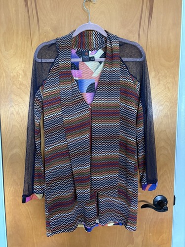 Anac By Kimi Womens Orange Multicolor Zip Up Long Sleeve Blouse Size L - Picture 1 of 13