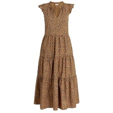 J. Crew Cotton Poplin Tiered Breathable Boho Midi Dress Animal Print Size Small