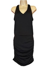 ATHLETA Black Ruched Dress Stretch V-Neck Racerback Tank Casual Small 983211