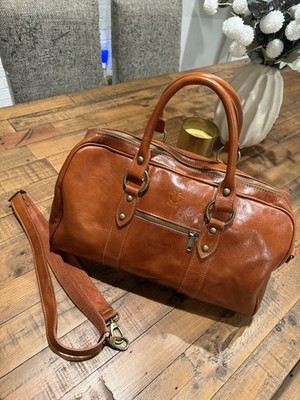 NEW Vera Pelle Italian Leather Duffle Bag Cognac Brown Made in Italy