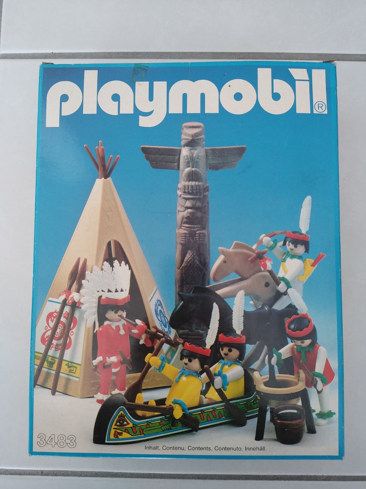 Playmobil 3483 Western Camp Chef Indien vintage avec tipi, totem et canot rétro