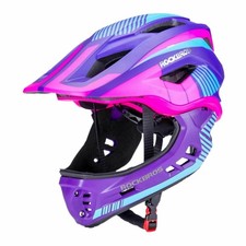 Kinderfahrradhelm mit abnehmbarem Kinnschutz, Größe S – lila und pink