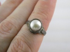 Vintage Sterling Silver Cultured Pearl Ring Size 4.75 Weighs 3.2 Grams