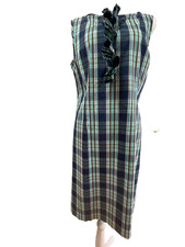 Talbots Plaid Sheath Dress Womens 8 Blue Green Sleeveless Lined Career Office