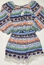 My Michelle Girls Long Sleeve  Lace Hem Shorts Romper Size Medium  8 