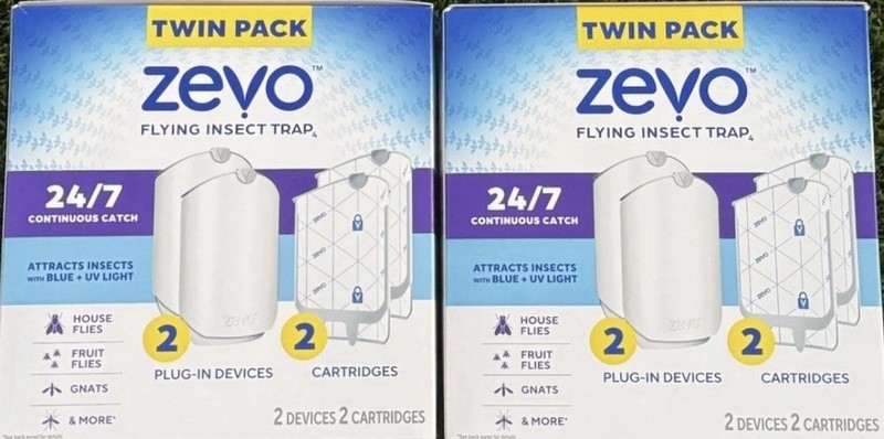 2 Zevo Twin Pack Flying Insect Starter Kits (4 Devices & 4 Refill Cartridges)