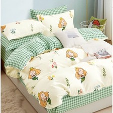 Kids Mermaid Comforter Set Cotton Green Gingham Reversible Cute All Season Twin