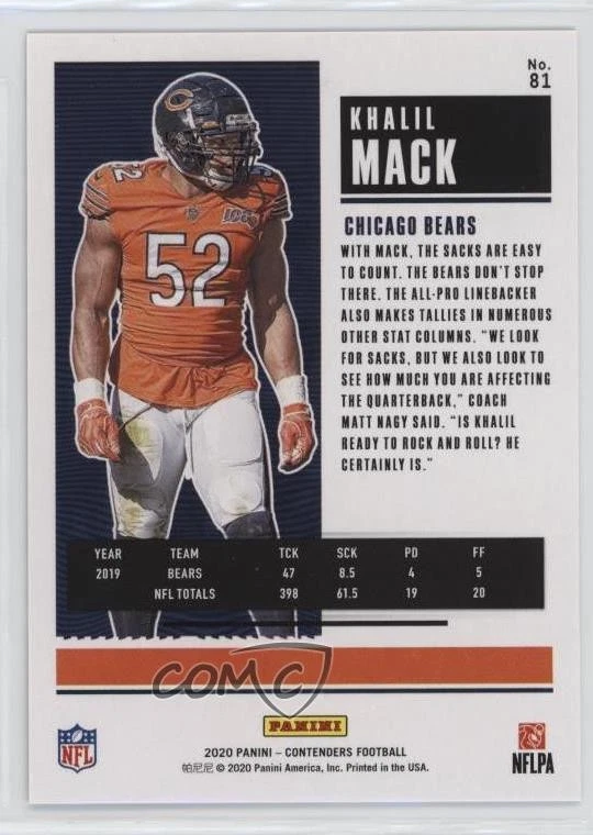 2020 Panini Contenders Season Ticket Cracked Ice Ticket /22 Khalil Mack #81 - Image 2 of 2