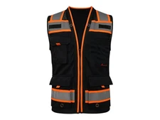 Black  Hi-Vis Safety Vest  With Plan Pocket, Size XS To  5XL