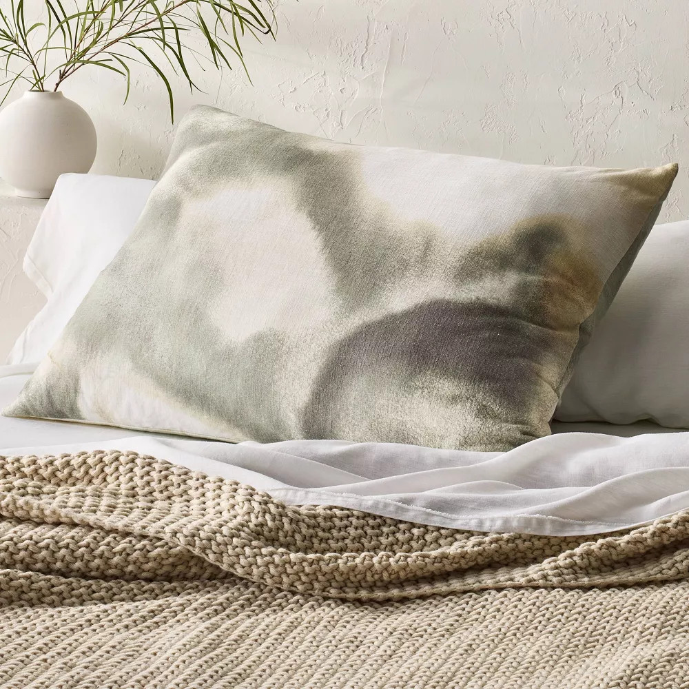 King Euro Heavyweight Linen Blend Decorative Throw Pillow Washed Watercolor 5090₽