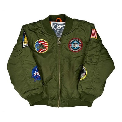 Age 7 Up And Away Graphic Bomber Jacket - Large Green Polyester