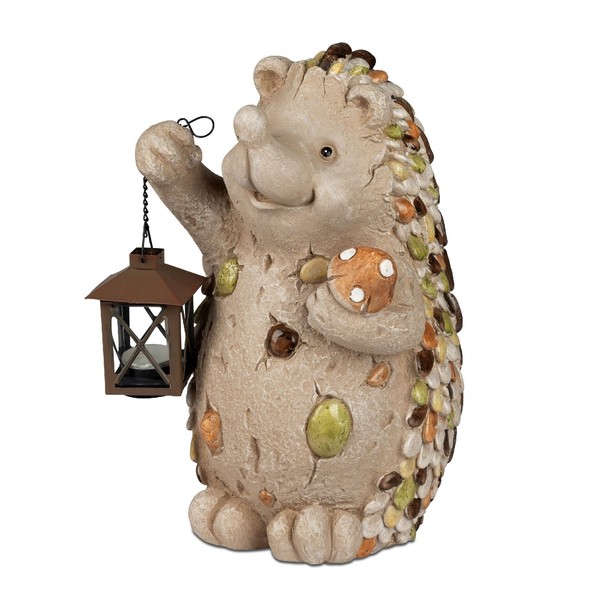 Dekofigur Igel Stones Creme Blumen Mit Laterne H. 36Cm Creme Braun Formano H25-image