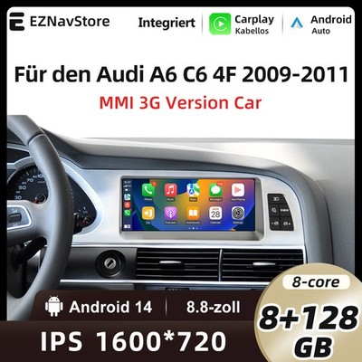 8+128G 8.8'' Carplay Android 14 Autoradio GPS Für Audi A6 C6 4F MMI 3G 2009-2012