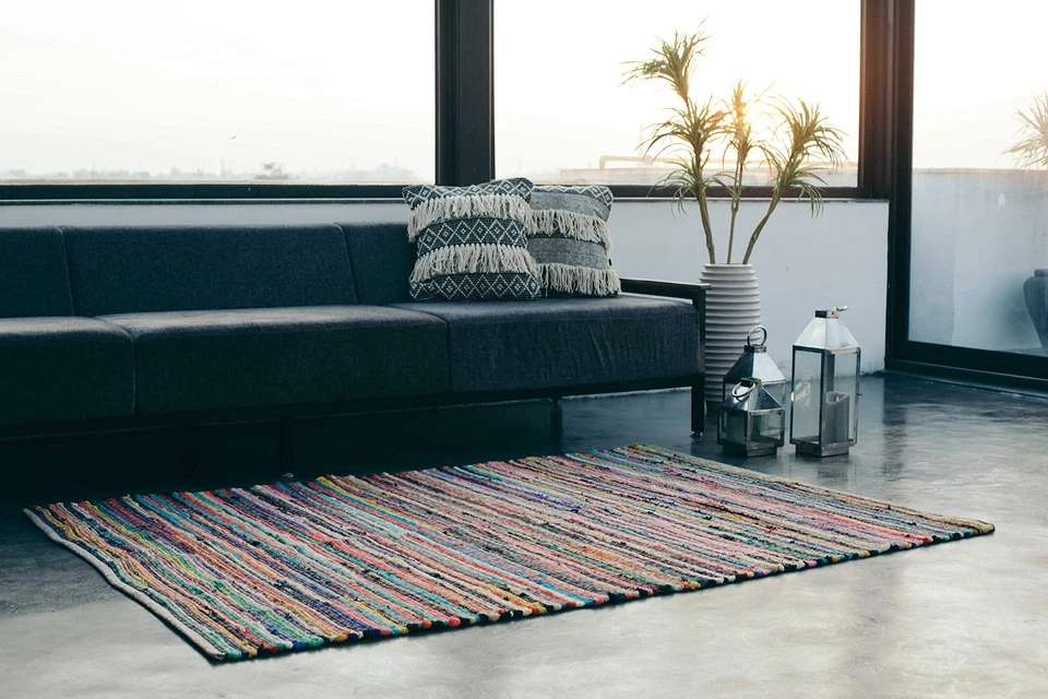 - Alfombra Chindi colorida 100 % algodón reciclado ecológica - 8’x10’, multi. Foto 3 de 4