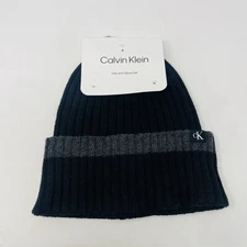 Calvin Klein Womens One Size Fits Most Ribbed Cuffed Sweater Knit Hat in Black