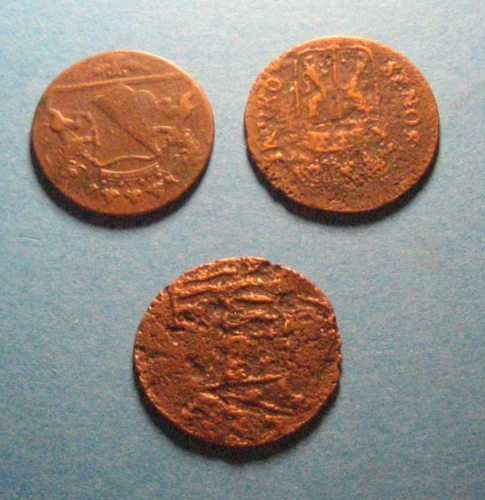 3 RARE 1700s COLONIAL FIRST NEW YORK PENNY DUTCH VOC COINS CURRENCY MONEY - Picture 2 of 2