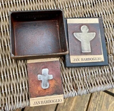 Jan Barboglio Vintage Trinket 3.75” Hand Forged Iron Blessings Box + 2 Metal Art