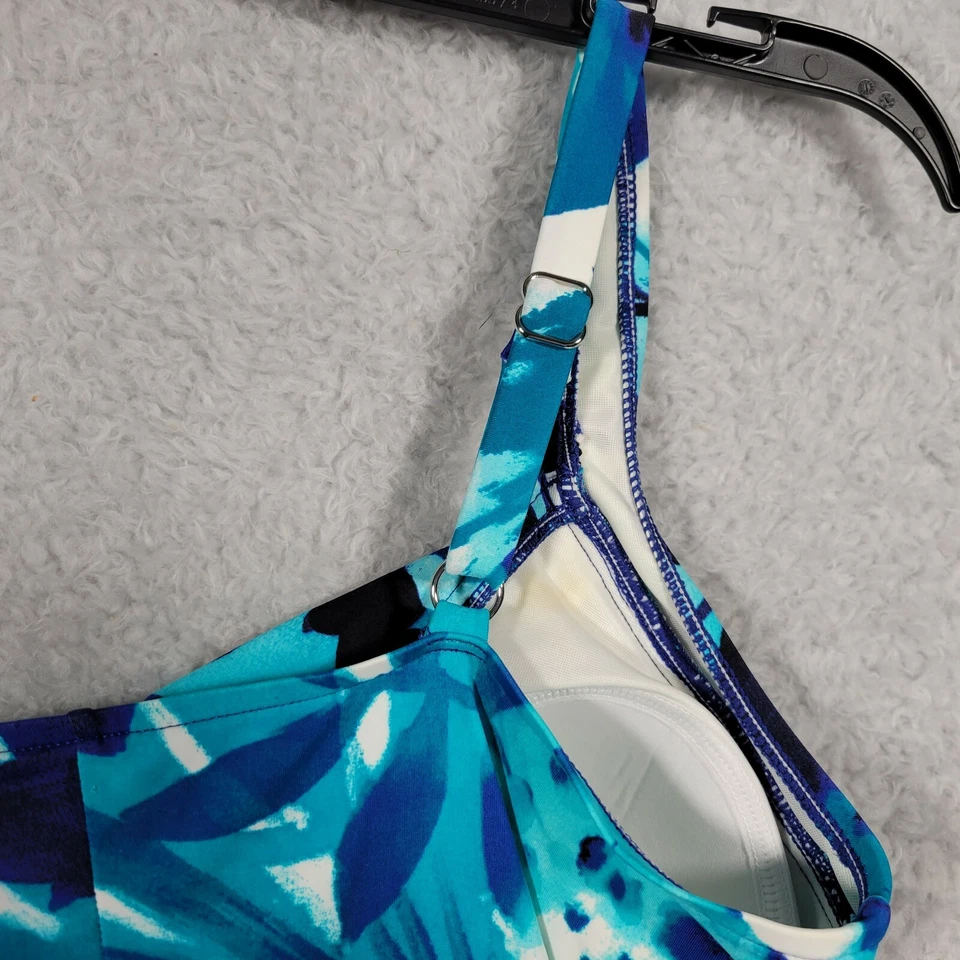 INC International Concepts 泳装女式 10 蓝色花卉连体裤可调节 — 第 3/4 张图片