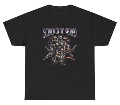 Scratch N Shred T Shirt Funny Cat Rock Band Music Animal Dank Meme Humor Tee