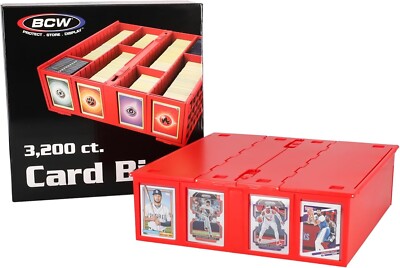 (2) BCW Card Bins Hold Gaming / Sport Cards Toploaders Magnetic 3200 Box in RED