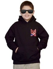 Youth Chest Bow Tie Cat Kids Black Hoodie American Kitten Meow Pet Patriotic USA