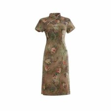 Women Stain Dress Chinese Traditional Cheongsam Faux Silk Prom Qipao Slim