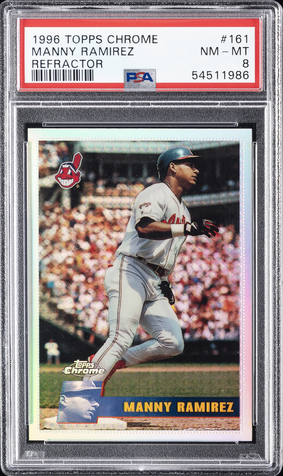 1996 TOPPS CHROME REFRACTOR #161 MANNY RAMIREZ PSA 8