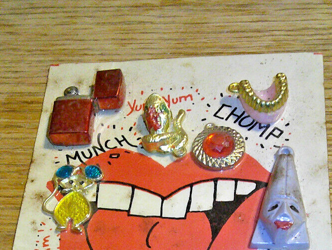 Vintage display card 10c mini lighter charms holy bible ring #jd519