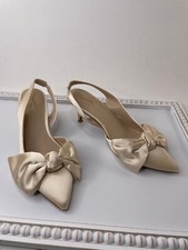 EVENING BHLDN 7 SEYCHELLES NEVE BOW KITTEN HEELS IVORY SATIN SLINGBACK NEW
