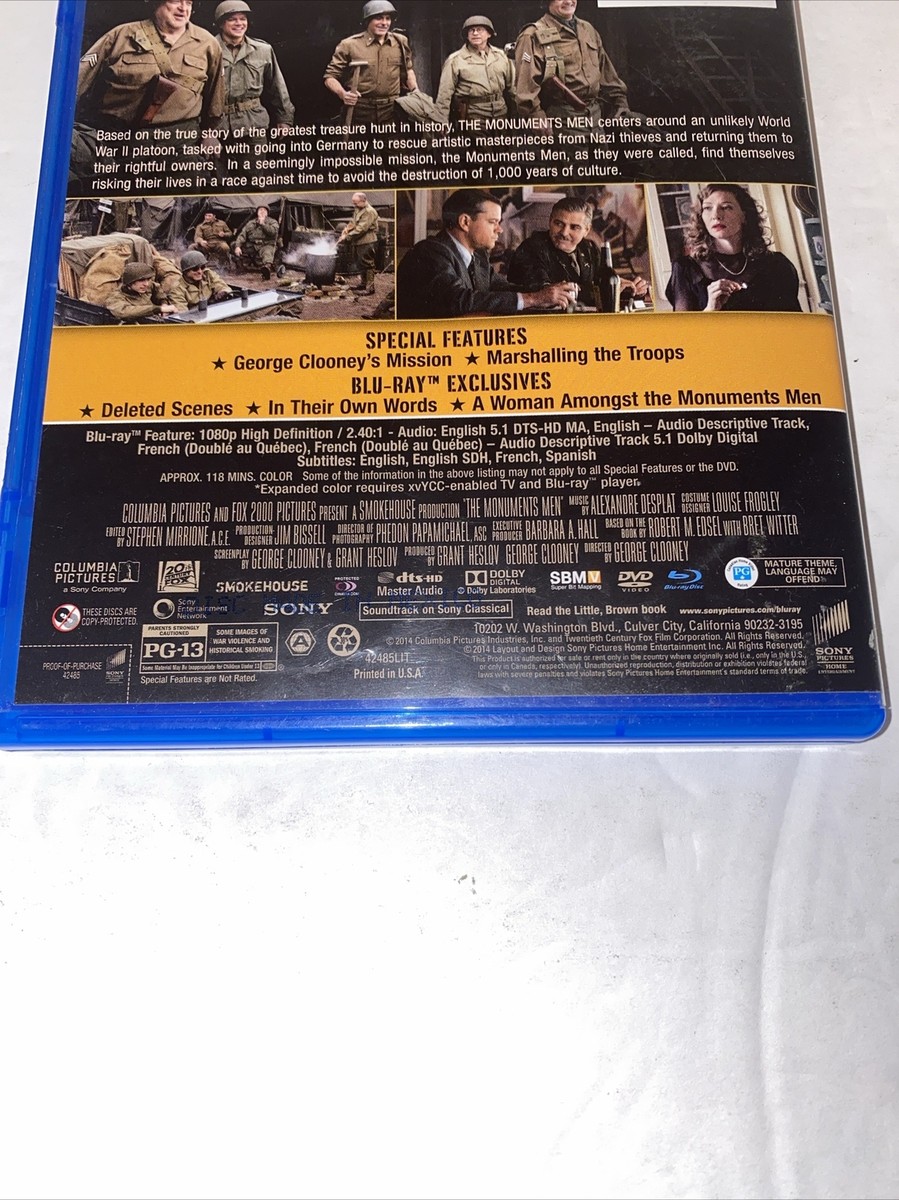 The Monuments Men Blu-Ray DVD Matt Damon George Clooney Bill