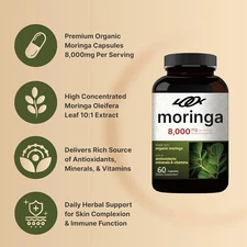 Moringa Capsules | Organic Moringa Powder | Green Superfood Non GMO