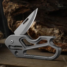 Outdoor Titanium Pocket Folding Knife Carabiner Opener EDC Keychain Tool Hunting