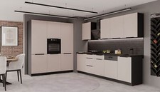 Küche ARONA 280 + 180 Küchenzeile Küchenblock Einbauküche Kaschmir beige Schwarz