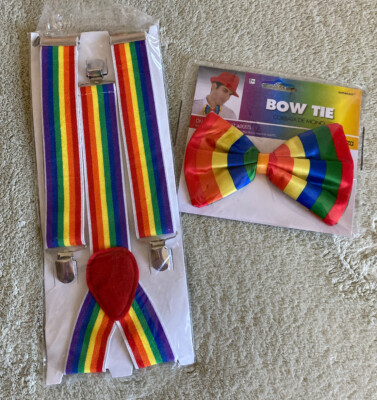 NEW Amscan Rainbow Bow Tie Suspenders Halloween Costume Dress Up 