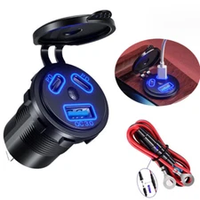 USB-C Car Charger Outlet Socket Dual 45W PD & 18W QC3.0 Port for 12V 24V Boat RV