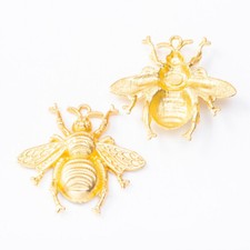 Large Bee Pendant Bumblebee Shiny Gold Charm Insect Jewelry Supplies Focal 40mm