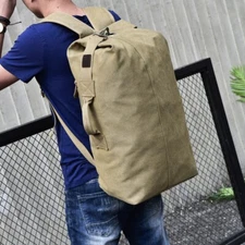 Large Canvas Luggage Bag Backpack Men Bucket Camping Travel Shoulder Rucksack