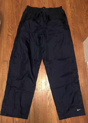 NIKE Jogging Pants Vintage Nylon Thermal Lining Navy Blue Zip Down Bottoms  RARE