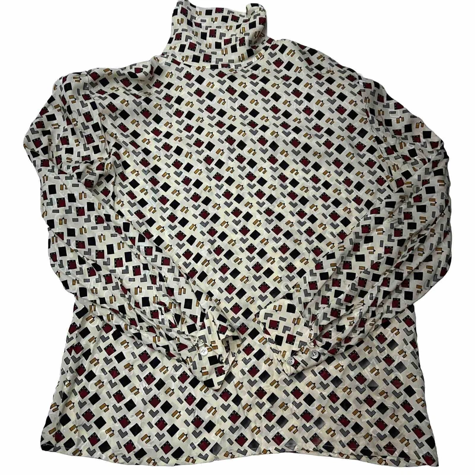 Vintage Anne Klein II 100% Silk Long Sleeve Womens Blouse Size 10 Multicolored