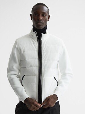 REISS HERREN Chiltern Hybrid Funnel Neck Jacke in Weiß Größe XL