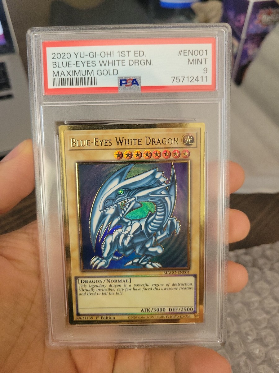 英語版 青眼の白龍 3枚 プレミアムゴールドレア MAGO-EN001 遊戯王 Yugioh Blue-Eyes White Dragon Maximum Gold MAGO-EN001 MINT PSA 9