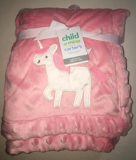 Carters Child of Mine Soft Plush Unicorn Pink Baby Blanket Minky Dot Trim NWT