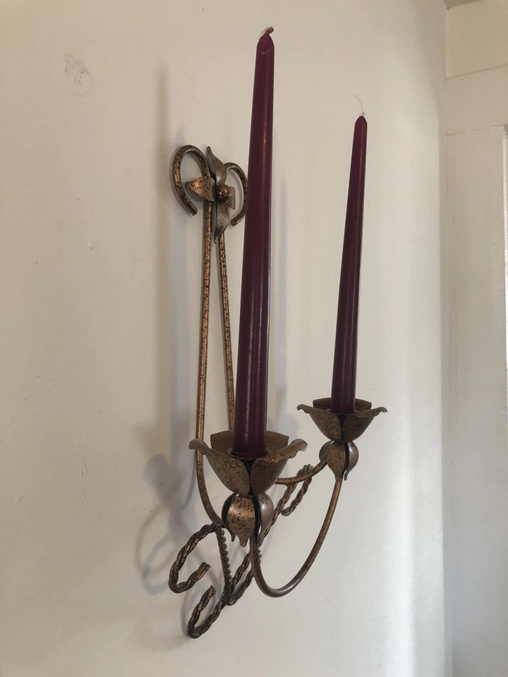 Arandelas de parede vintage MCM 2 braços design floral latão metal - Imagem 2 de 4