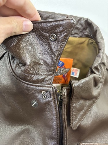 Cooper A-2 Brown Goatskin Leather Bomber Jacket Mens 48L Air Force USAF Vintage - Picture 12 of 20