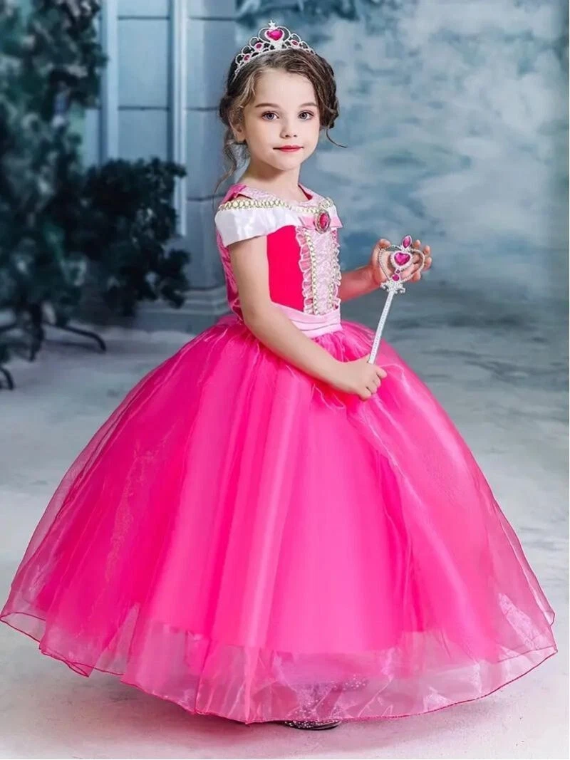 5T-6 YEARS Girls Royal Pink Princess Aurora Sleeping Beauty Dress Kids  Costume